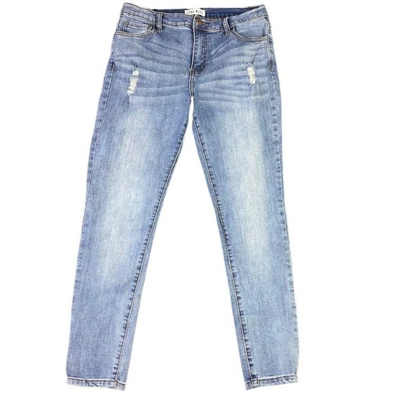 Luna Nora Mid Rise Distressed Straight Ankle Blue Jeans Size 10 w/ 28" Inseam - Picture 1 of 8